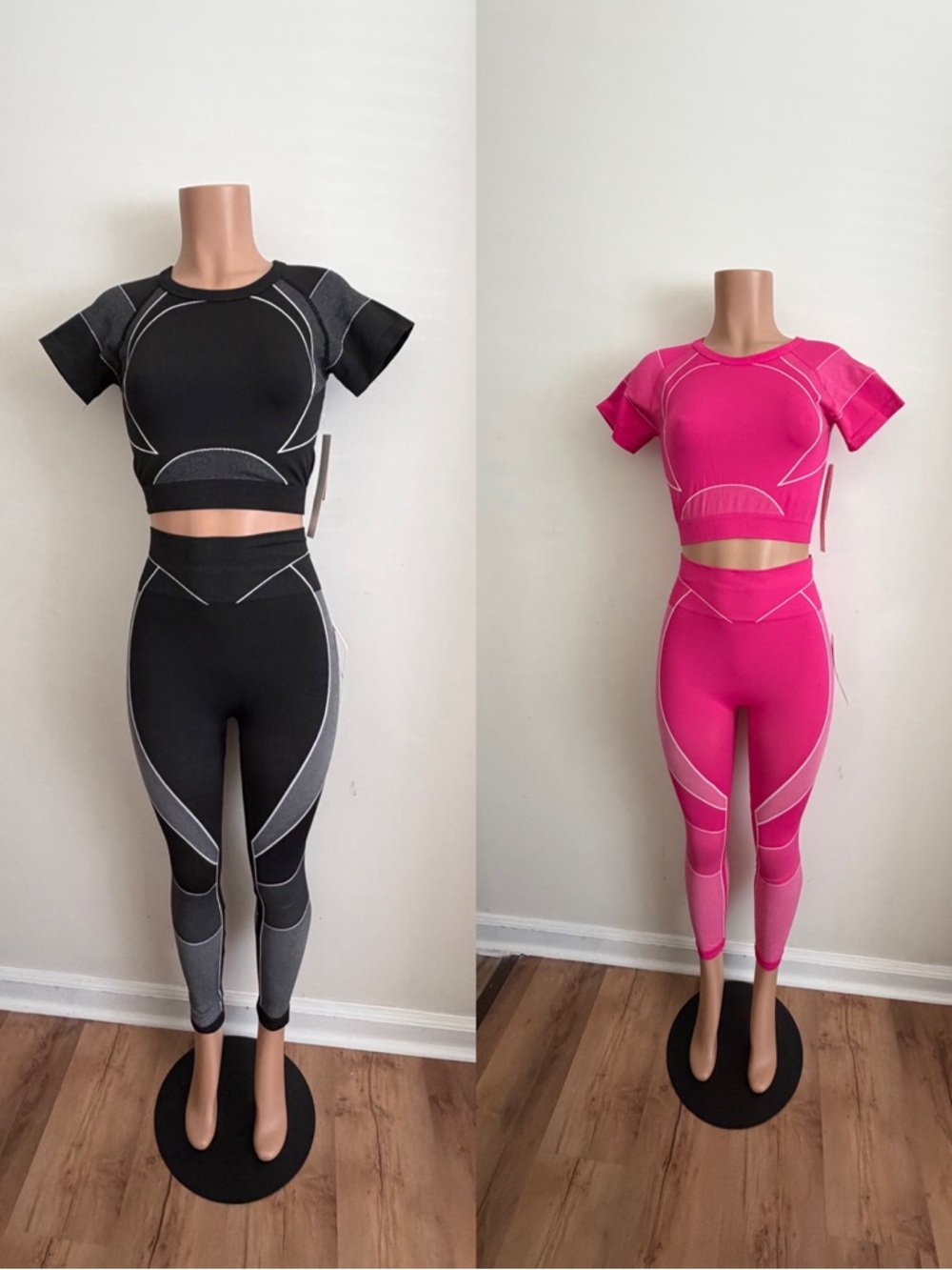 Black Seam-Detail Crop Top & Legging Set (Duo) small
